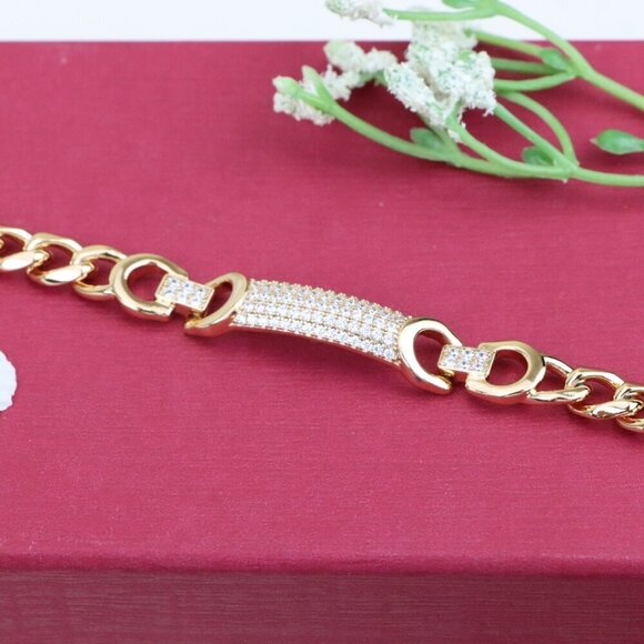 "Elegant Rose Gold Bracelet with Pavé Bar & Link Design, XPBL0961 - Picture 11 of 12